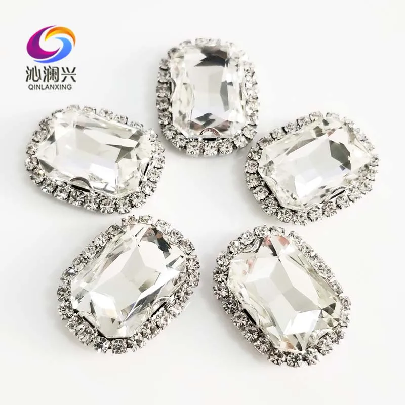 

White Color Glass Crystal Rhinestones, Rectangle Shape Buckle, Used for Needlework, DIY/Clothing Sewing Accessories, CBK01