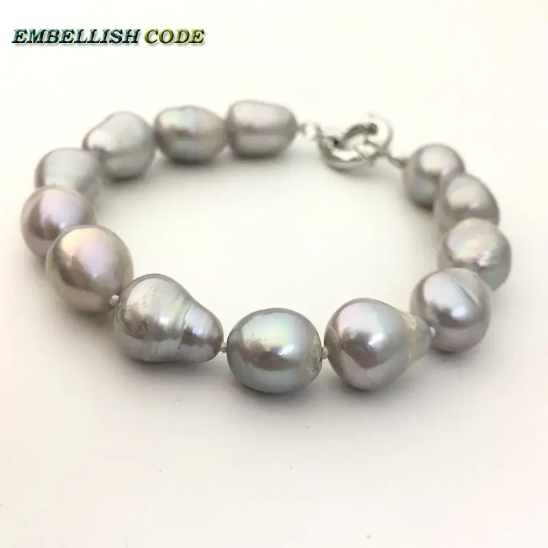 pearls necklace and bracelet set pearl gray grey color semi baroque teardrop irregular shape natural freshwater pearl