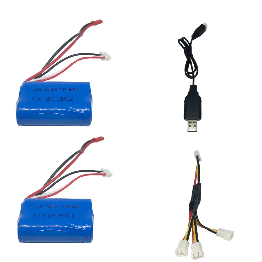 7.4V 1100mAh Lipo Battery with USB charger 3in1 cable set For MJX T10 T11 T34 HQ 827 871 RC helicopter battery 18500 toy battery