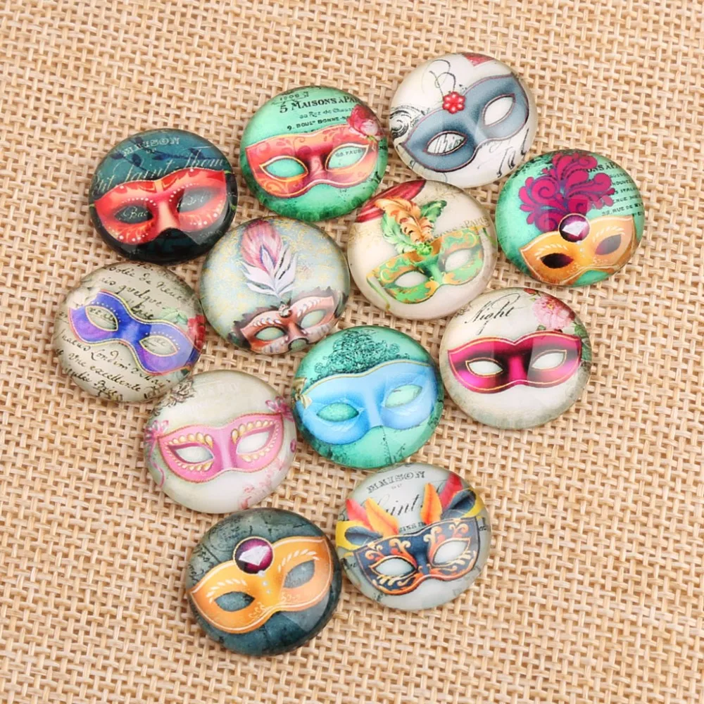 

reidgaller 50pcs mixed mask photo round glass cabochon 18mm diy flatback handmade jewelry findings for earrings pendant