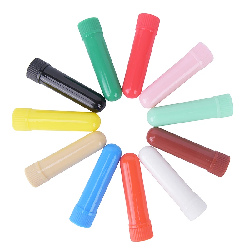 10pcs/lot Essential Oil Aromatherapy Blank Nasal Inhaler Tubes (10 Complete Sticks), Muti Color Blank Nasal Containers Hot Sale