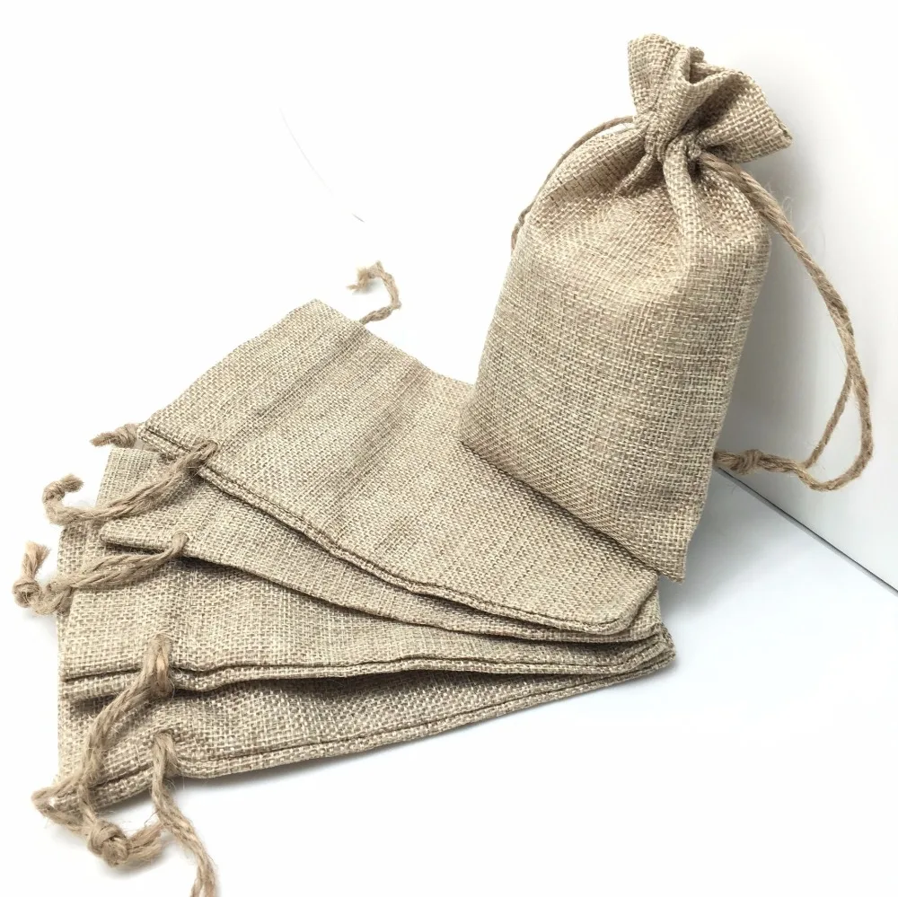 5 pieces Vintage Burlap Jute Sacks Weddings Party Favor Drawstrings Gift Bags Wrapping AA8084