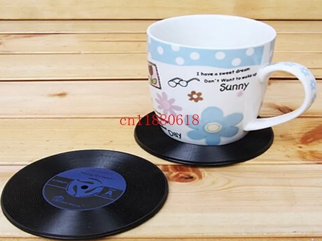 300pcs/lot Free Shipping Home Table Cup Mat Creative Decor Coffee Drink Placemat Spinning Retro CD Record Coasters 10cm