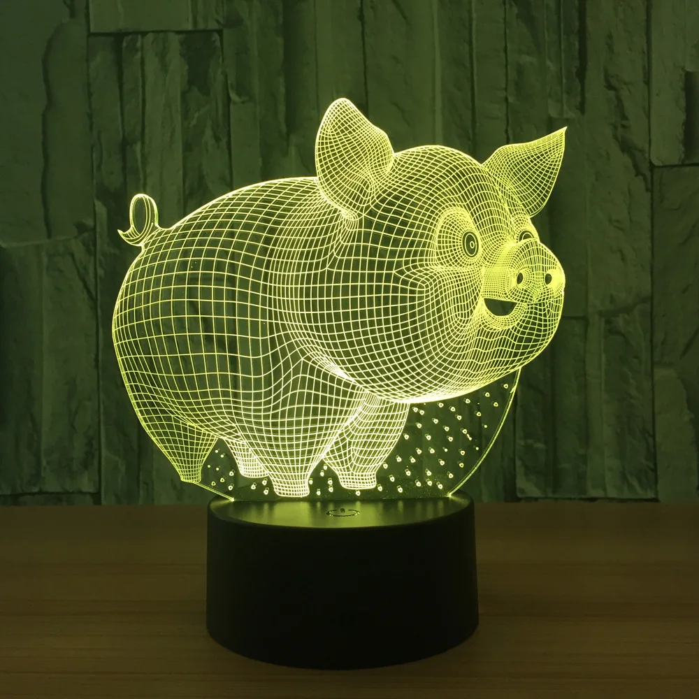 Cartoon cute pig 3d pattern night light Wireless speaker Acrylic Room ornament Action figure 3D visual Y95