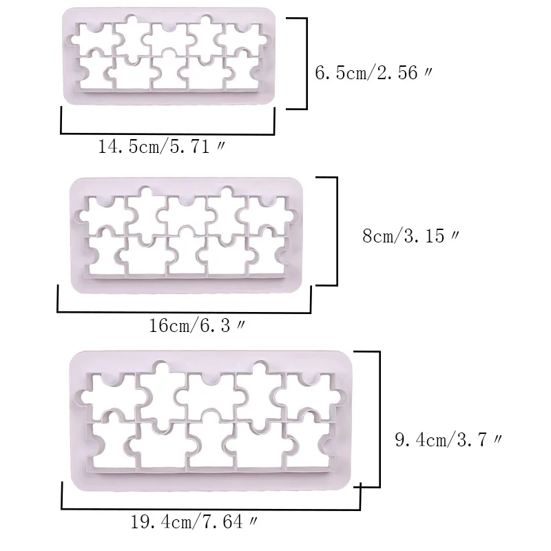 Aomily 3pcs/set Jigsaw Puzzle Mold Cake Cutter Sugar Craft Tiara Fondant Icing Cutting Cake Cookies Tool for Decoration Baking