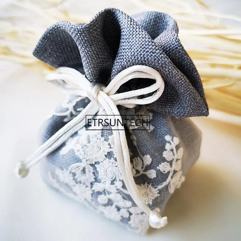 

Elegant Embroidery Drawstring Candy Bag Jewelry Packaging Pouch Wedding Party Favor And Gift