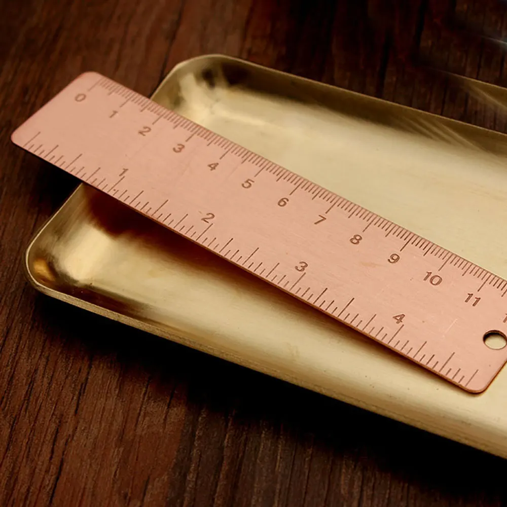 thick 1.5mm Vintage Brass Handy Straight Ruler copper Metal Copper Bookmark  Inch Dual Scales 130mm paperweight book mark school