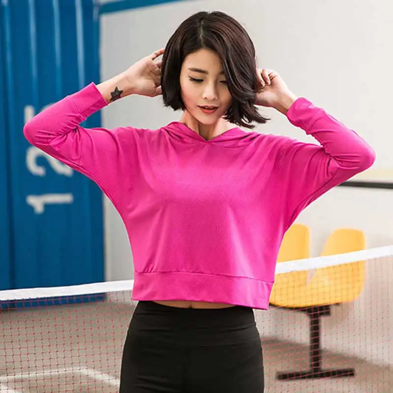 Women Fitness Tops Workout Training Exercise Gym T Shirts Clothing Sport Sweatshirt Hoody T-shirt Yoga Hoodies Running Tees E53