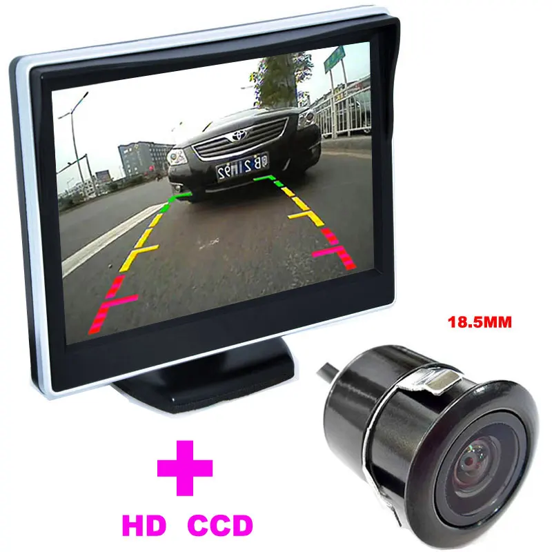 5 TFT LCD Car Monitor+18.5mm Mini Car Rearview Camera HD 170 Angle car backup camera 2 in 1 Auto Parking Assistance Unit