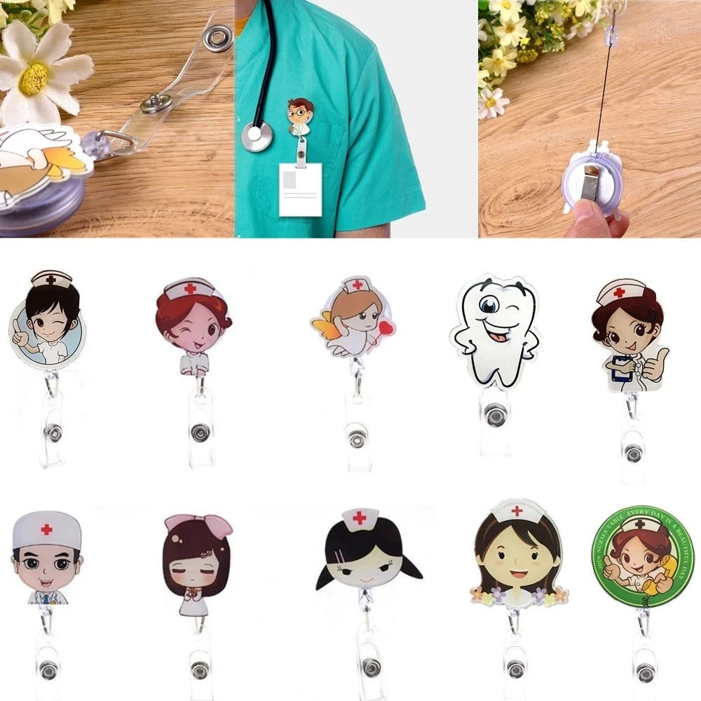 

Retractable Badge Reel Nurse Lanyards ID Name Card Badge Holder Clip Doctor Student Badge Holder