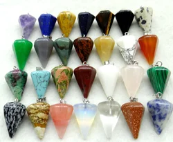Natural Gem stone Quartz Crystal tiger eye pendant Amulet Crystal Meditation Hexagonal Pendulum diy Jewelry making Necklaces 6pc