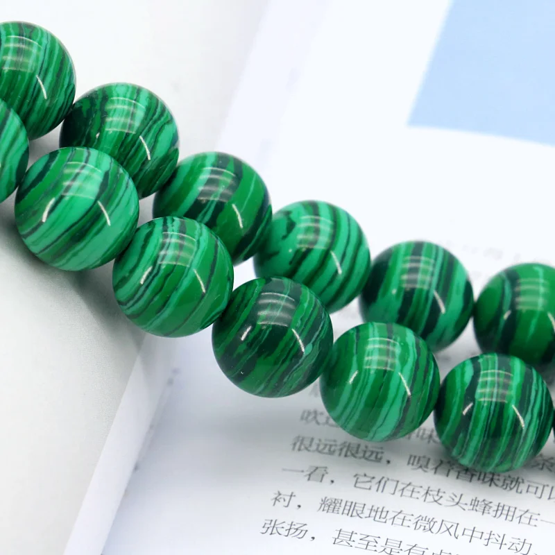 

Green Malachite Round Loose Beads 14mm 15" Stripe Stone Suitable For Women Jewelry Making Design Gifts