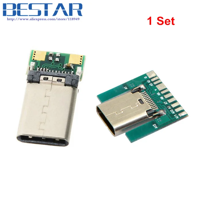 DIY 24pin USB 3.1 Type C Male Female Plug Socket Connector SMT With PC Board