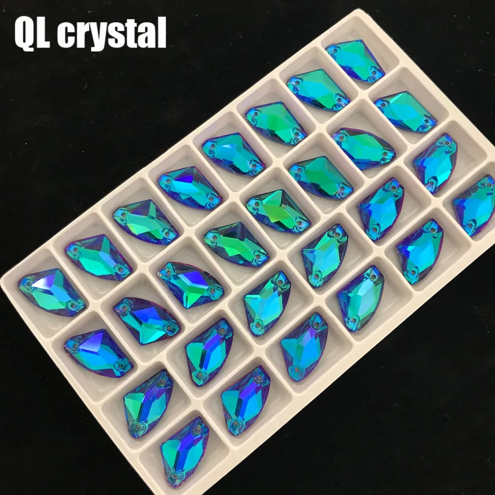 QL Crystal  K9 AB Galactic AX Sew on Crystal Rhinestone Flatback Glass crystal sew on strass for Wedding dress clothing