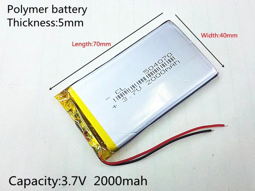 3.7V 2000mAh 504070 Lithium Polymer Li-Po li ion Rechargeable Battery cells For Mp3 MP4 MP5 GPS PSP mobile bluetooth