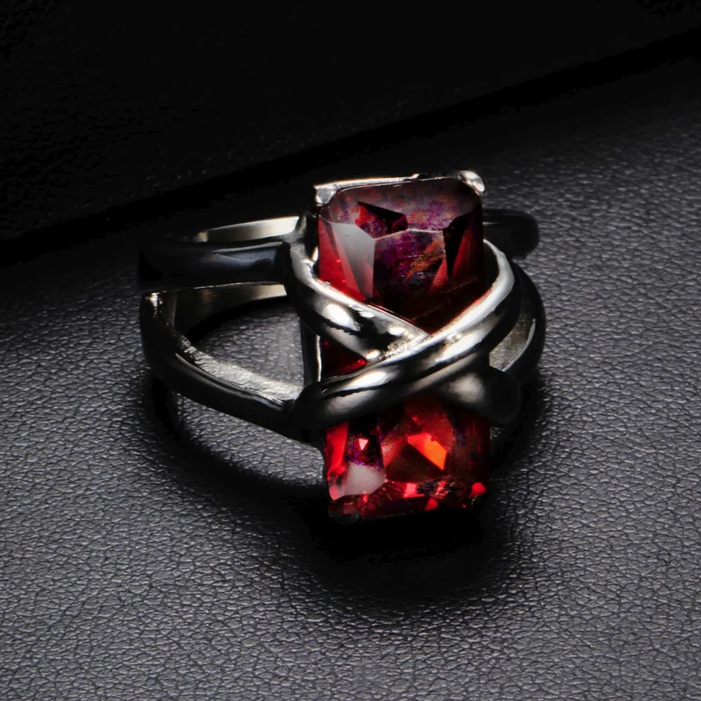 Elegant Red Stone Stainless Steel Ring Unique Design Vintage Party Wedding Rings For Men Christmas Fashion Jewelry