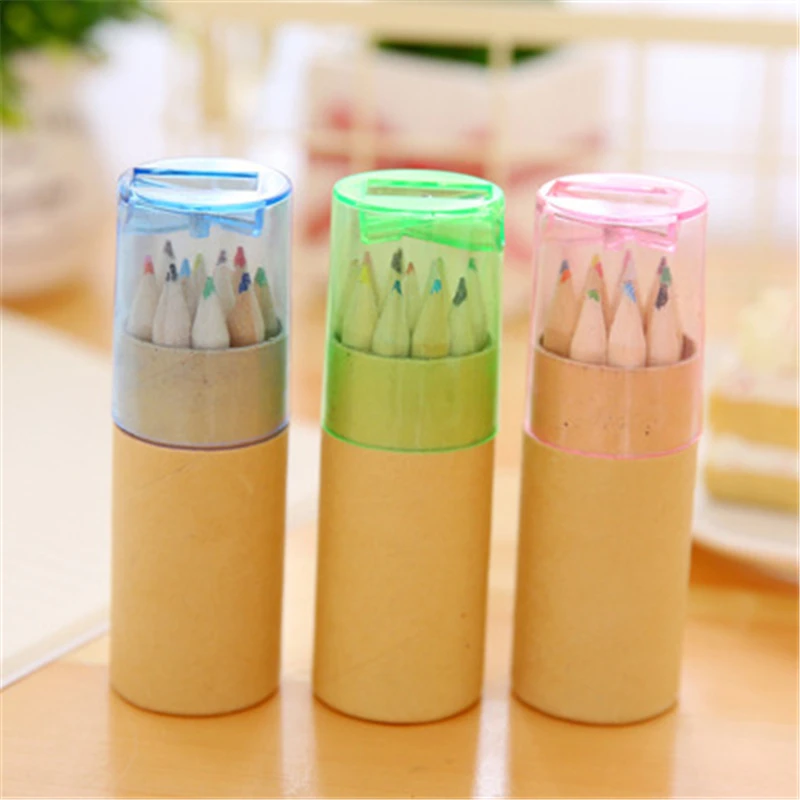 

DL CQ04 painting light color pencil kraft paper tube with 12 color lead children gifts Stationery office supplies for students s