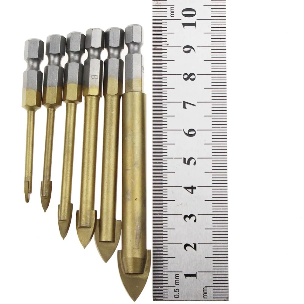 Dunia Kesembilan 6 Buah Set Mata Bor Kaca Karbit Disemen 4MM - 12MM Mata Bor Lapis Titanium Mata Bor Aksesoris Sudut