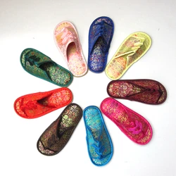 Handicraft Chinese knot Silk Brocade Slippers for Women, Reusable Rubber Bottom, Wedding Party Favor, Indoor