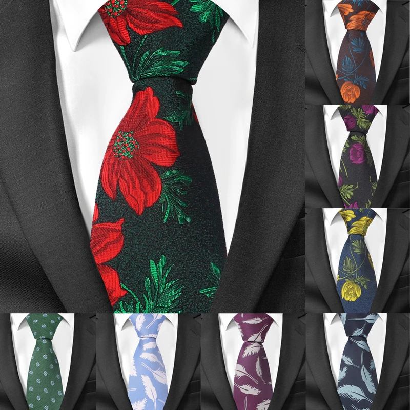 Fashion Floral Ties For Men Skinny Mens Necktie Gravatas Wedding Groom Neck Tie Cravat Polyester Jacquard Slim Necktie Vestidos