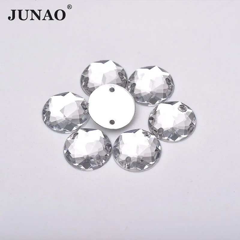 JUNAO 6 8 10 12 16 20 30 mm Clear White Crystal Acrylic Rhinestones Sewing Round Beads Flat Back Gems Scrapbook Strass for Craft