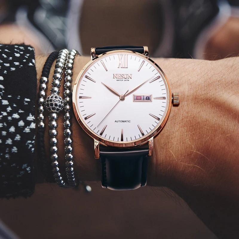 

NESUN Япония MIYOTA автоматические мужские часы швейцарский люксовый бренд механические водонепроницаемые мужские кожаные часы с двойным календарем N9208