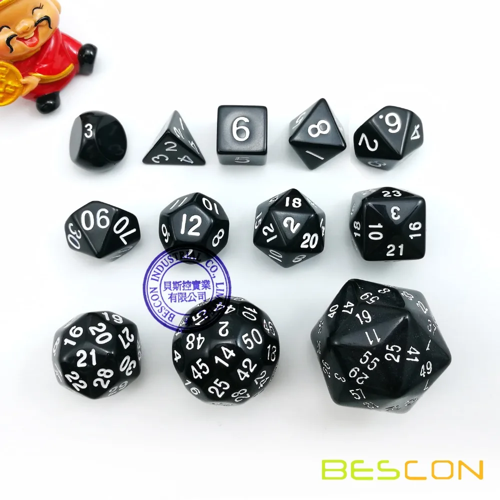 12 Stuks Polyhedral Dobbelstenen Set D3-D60 60 Zijden Dobbelstenen Set D3 D4 D6 D8 D10 D % D12 D20 D24 d30 D50 D60 Rpg Dobbelstenen Set Zwarte Kleur