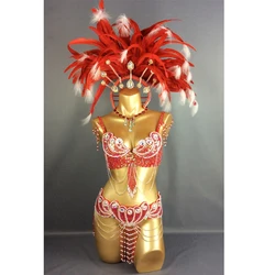 New parade Samba Rio Carnival Costume Set For Women Showgirl Outfit Sexy Belly Dance Costume Feather Headdress Wear #C2152