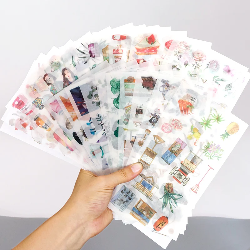 3 Sheets/pack Journey and Food Vintage Decorative Washi Stickers Scrapbooking Stick Label Diary Stationery Album Stickers