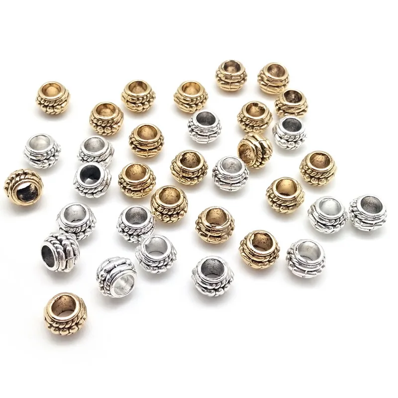 30pcs/lot 6*8mm Three Layer  Oblate Beads Zinc Alloy Metal Spacer Beads for DIY Bracelet Necklace Jewelry Findings Making