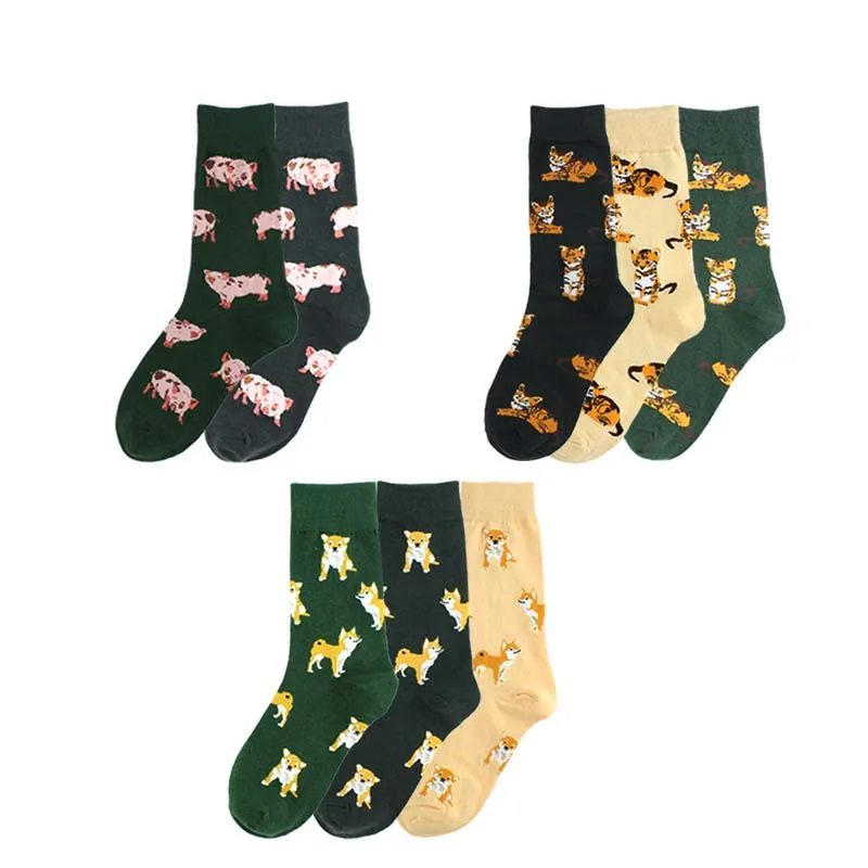 [WPLOIKJD]Creative High Quality Fashion Harajuku Kawaii Unisex Socks Cartoon Animal Cat Dog Corgi Cute Pattern Casual Sokken