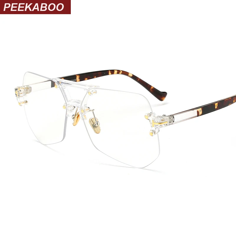 Peekaboo fashion clear transparent glasses frames for women men 2019 male spectacle frames rimless irregular