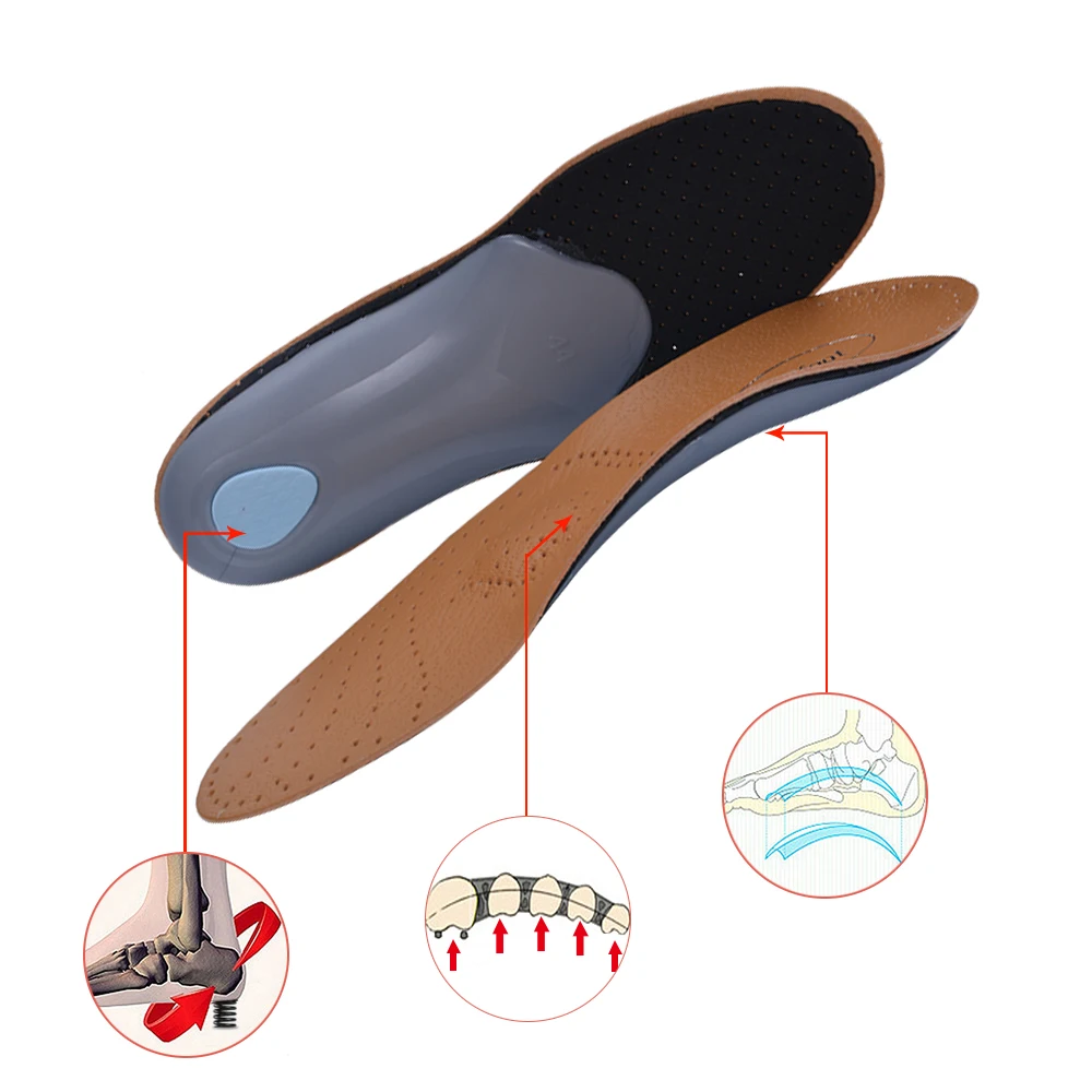 3D Premium Healthy หนัง orthotic พื้นรองเท้า Flatfoot Arch สูงสนับสนุน orthopedic Insole Insoles ผู้ชายผู้หญิงรองเท้า