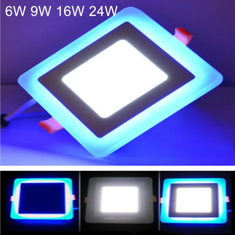 

6W 9W 16W 24W LED Ceiling Panel Lamp Recessed Panel Light Double Color Warm White / Cold White + Blue AC85-265V Downlight