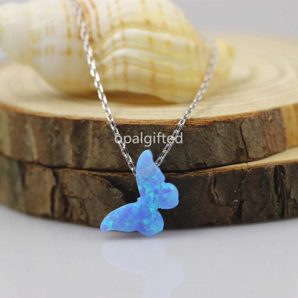 (1pc/lot) Fashion Wholesale Fire Butterfly Lab Created Opal Animals Pendant necklace S925 Silver Jewelry best quality