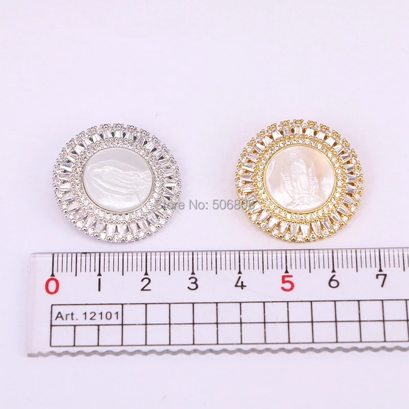 5 قطعة ZYZ185-8801 جولة شكل الذهب/الفضة اللون النحاس مع تشيكوسلوفاكيا مايكرو تمهيد أم اللؤلؤ MOP شل ماريا قلادة مجوهرات