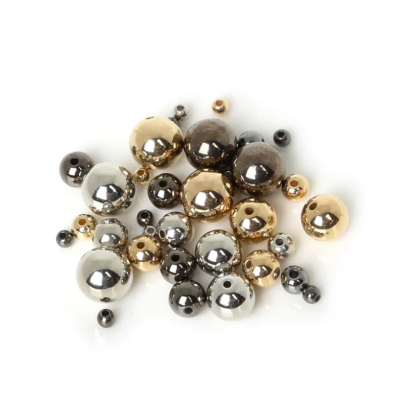 300Pcs 4mm Rhodium Gun-Metal Gold Plated Metal Color Plastic CCB Beads Smooth Ball Spacer Beads Handmade For Jewelry Making DIY