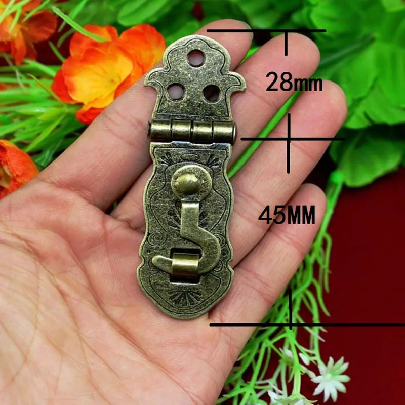 Wooden Box Toggle Lock,Box Buckles Pattern Carved Flower,Book Lock,Bronze Tone,73*23mm