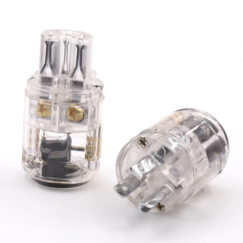 Hi-End Transparent Clear rhodium Plated Copper Male Mains AC Power Cord Inlet Power Plug Connector for Hifi Audio power cable