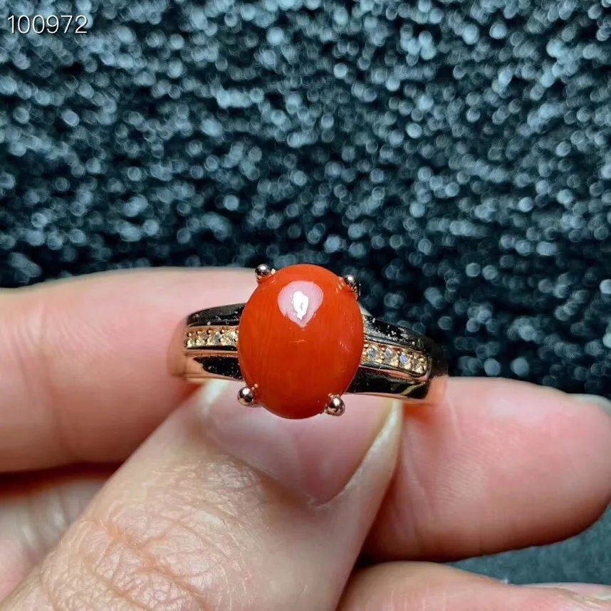 Natural Red Coral ring Wedding Ring 925 sterling silver Fine jewelry 8*10mm gemstone Handworked rings