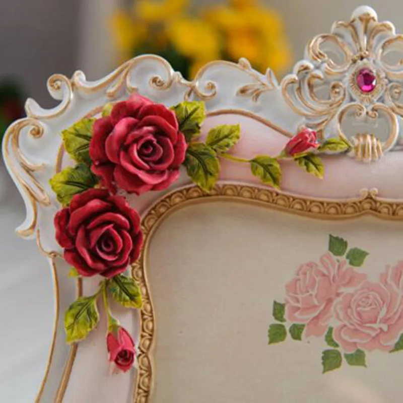 6inch 7inch Picture Frame European Style Resin Rose Flower Photo Frame Oval Rectangle Shape Frames for Wedding Gifts Home Decor