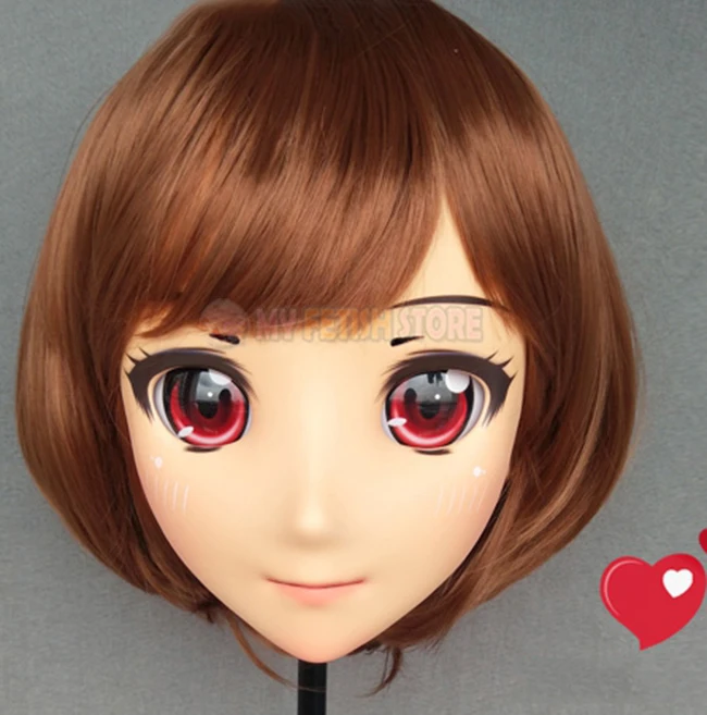 (Lanmei-03)Female Sweet Girl Resin Half Head Kigurumi Crossdress Cosplay Japanese Anime Role Lolita Doll Mask  With Eyes And Wig