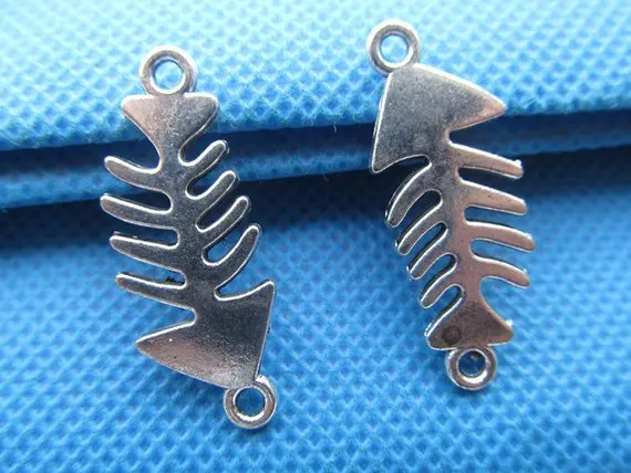 50pcs Antique Silver/Antique Bronze Fishbone/Fish Bones Connector Pendant Charm/Finding,for Bracelet ,DIY Accessory