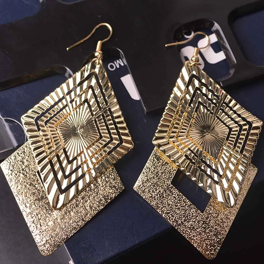 Long clip on earrings For Women square Classic Pattern Hollow Round non pierced earrings ear clips bridal women jewelry earrings