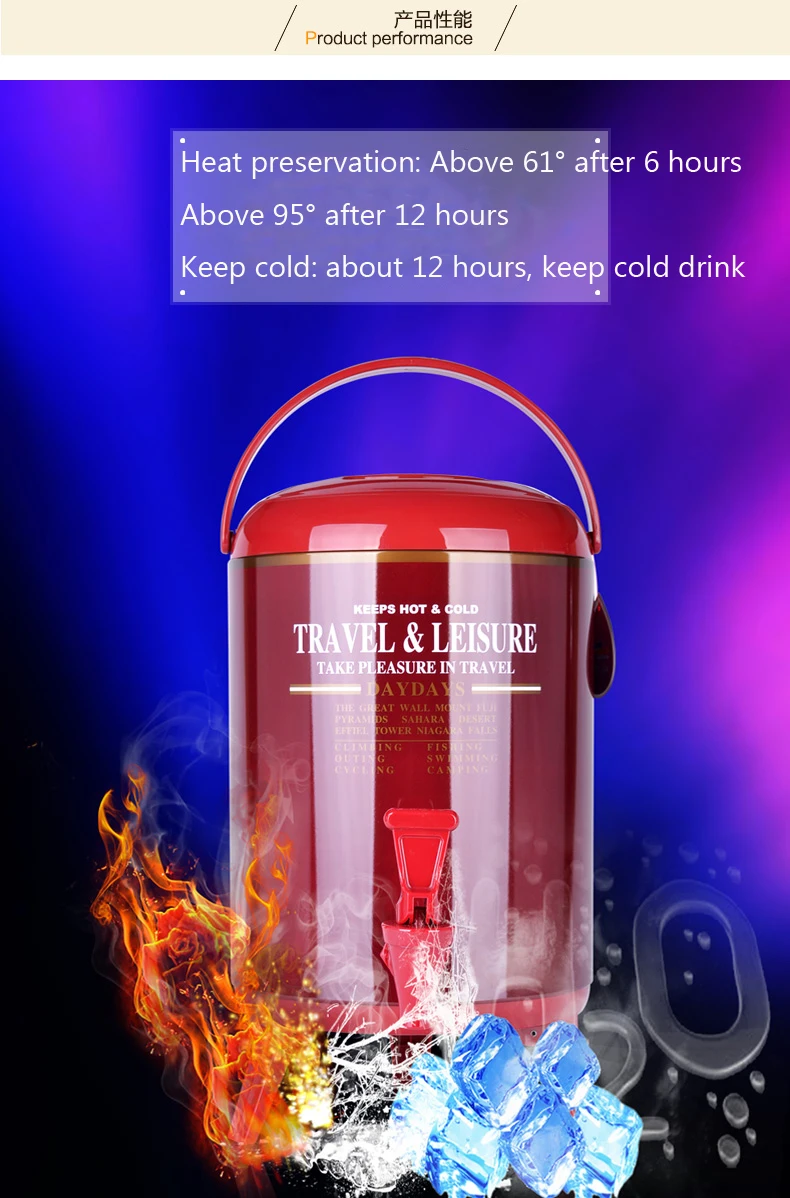 Thermos Secchio di Barili di Conservazione di Calore In Acciaio Inox per Uso Professionale per Acqua, Caffè, Tè Latte di Soia Bevande 9.5L
