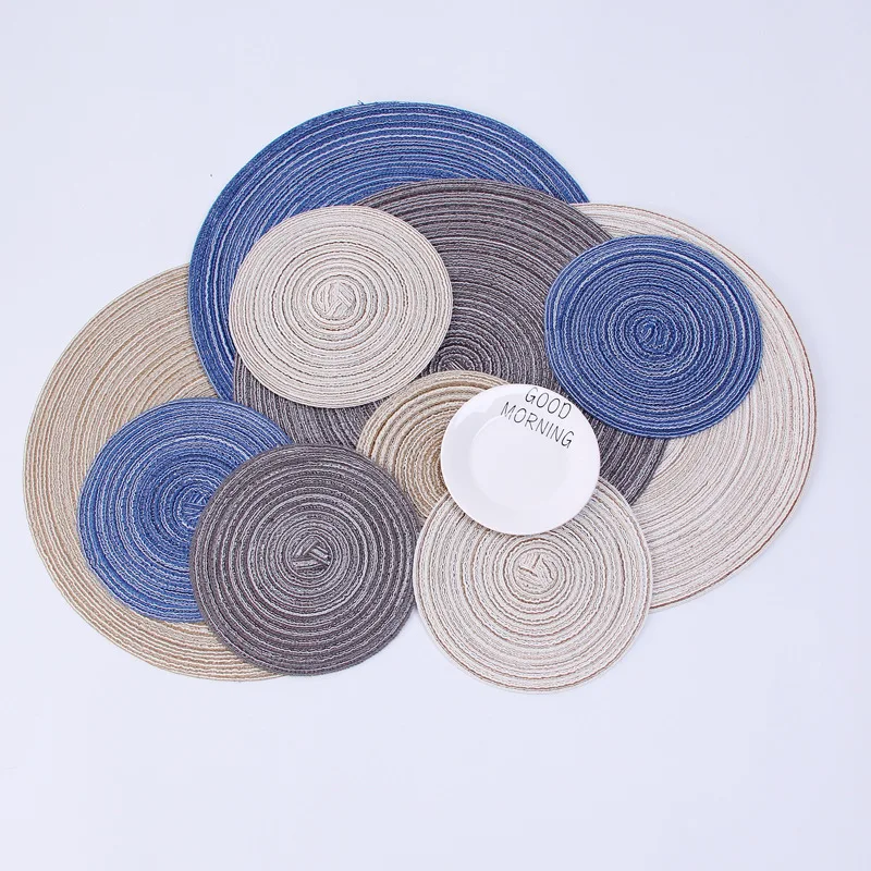 New~placemat/cup mat/pad for tea drinks coffee dinnerware/natural decor/decorative dinner mat/round circle/grey blue beige