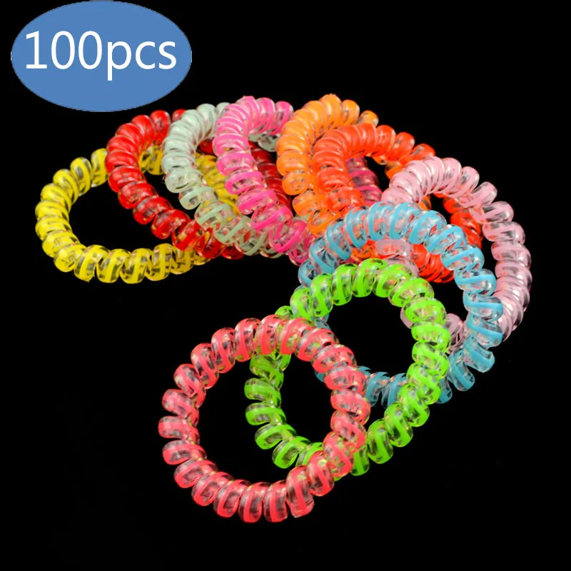 

100 Pcs/Lot Colorful Rubber Band Traceless Telephone Wire Cord Line Hair Ties Gum Ponytail Holder Elastic Hair Band Accessories