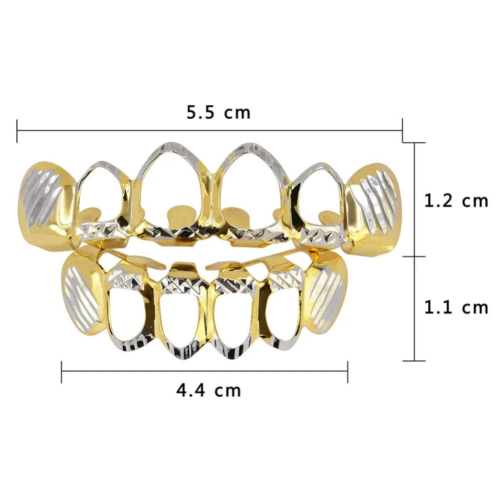 TOPGRILLZ New Gold Silver Color Hollow Open Dlampnd Cut 6 Teeth Top & Bottom Grills Braces Caps Hip Hop GRILLZ Set Party Jewelry