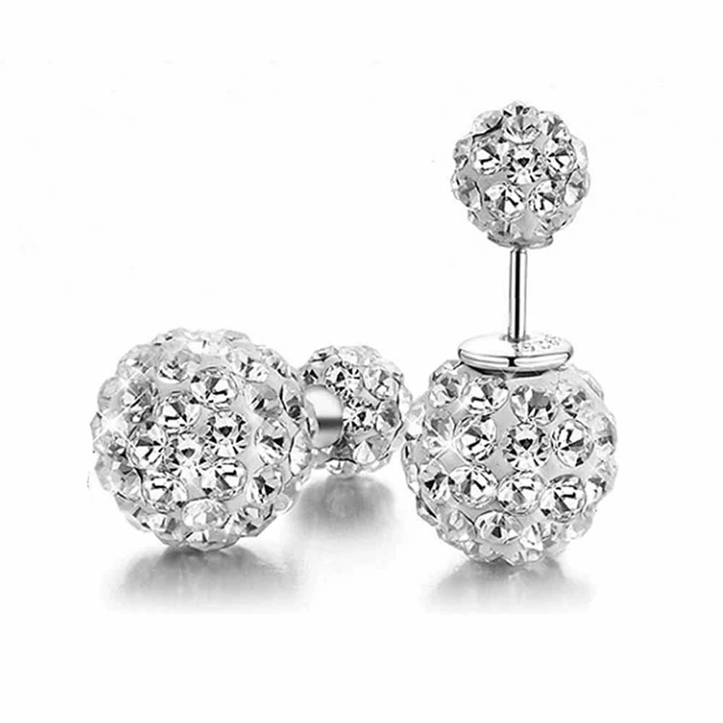 NEW style 1 Pair Double Side Earrings For Women Jewelry Crystal Ball Simulated Pearl Jewelry Trendy Stud Earrings