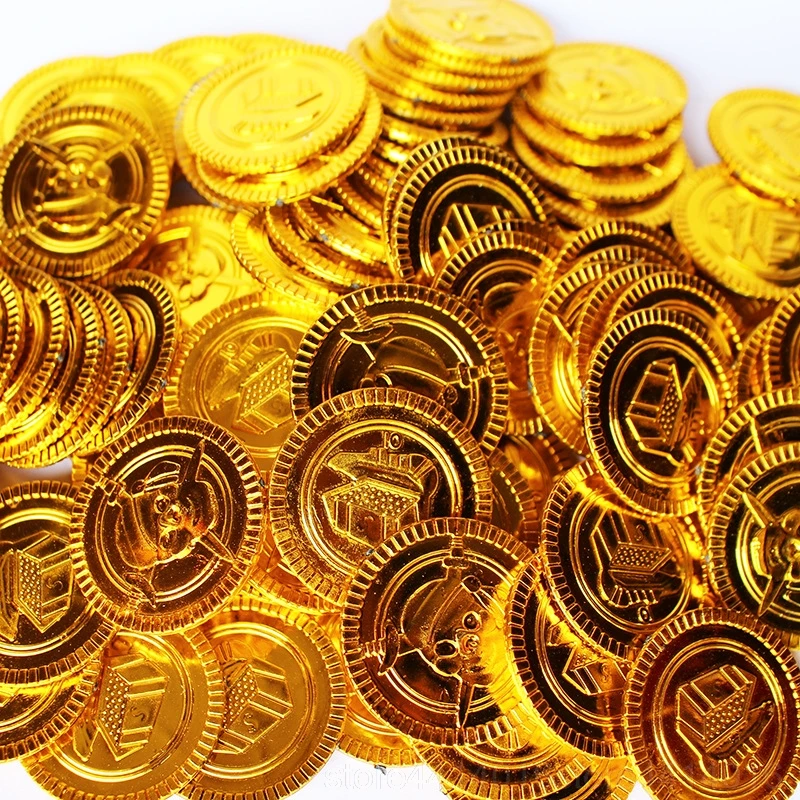 50Pcs Plastic Pirate Gold Coin Game Denomination Coin Gems Children's Party Supplies Halloween Decor ation Children's Toys 88